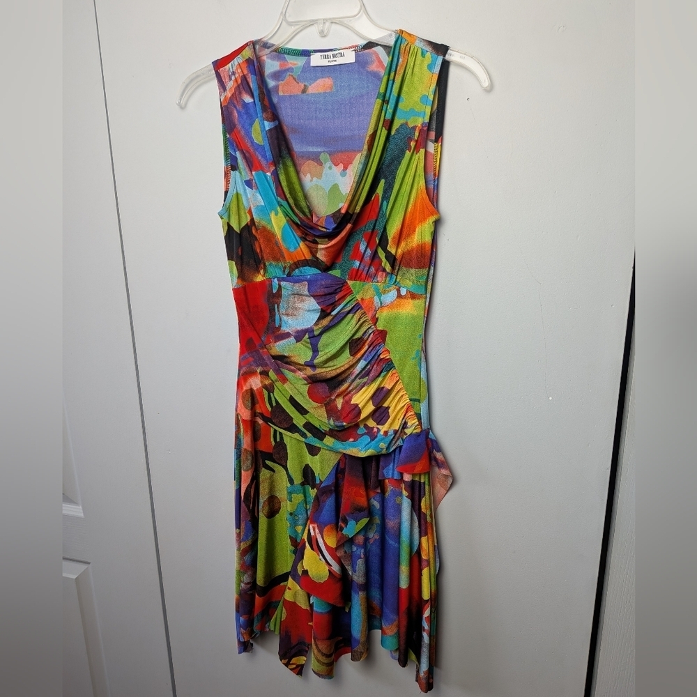 TERRA NOSTRA Women Colorful asymmetric Dress Size XS Super Stretch Sleeveless
